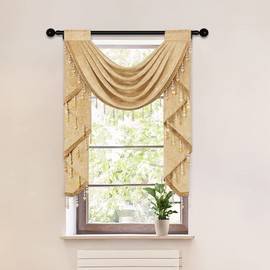 ELKCA Gold Chenille Waterfall Valance for Living Room, Single Hollow Swag Valance for Kitchen, Bedroom Curtains, Rod Pocket, 1 Panel