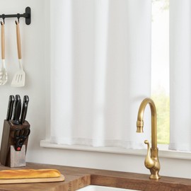 TOPICK Half-Curtains, Bistro Curtains, Linen Look Window Curtains, Gauze Window Scarves, Semi-Transparent, Kitchen, Living Room, Country House, Set of 2, 63 (W) x 60 (H) (cm), White