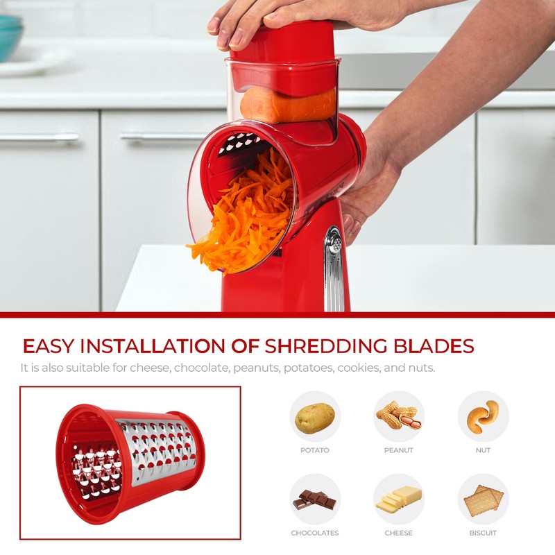 SUSTEAS Rotary Cheese Grater with Handle - Vegetable Shredder with