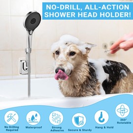 HONGYUETECH Shower Head Holder Adhesive, No-Drill Adjustable Handheld Shower Head Holder Wall Mount, Chrome Shower Wand Holder Waterproof & Universal Fit for Home, RV & Rental Bathrooms