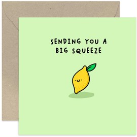 Old English Co. Cute Thinking About You Card - 'Big Squeeze' Lemon Sympathy Card for Women or Men - Get Well Soon Card for Him or Her - Colleague, Friend, Family | Blank Inside