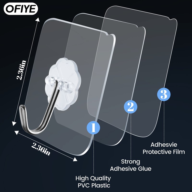 OFIYE Wall Hooks - 22lb(Max) Heavy Duty Adhesive Hooks for