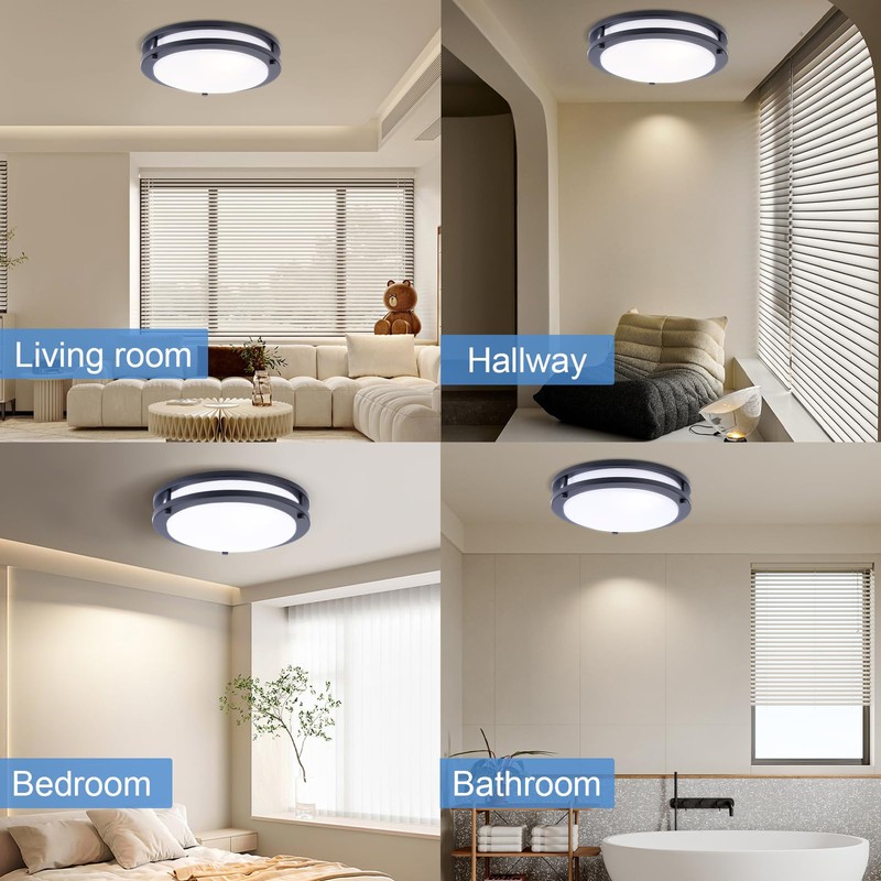 LED Ceiling Light Fixture with Remote 2 Pack 14 Inch