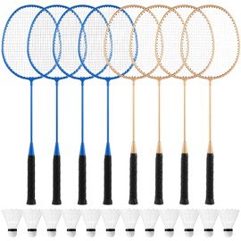 Woanger 8 Packs Badminton Rackets Set with 12 Badminton Racquets for Adult and Teenagers Backyard Gym Beach Outdoor Games (Dark Blue,Light Gold)