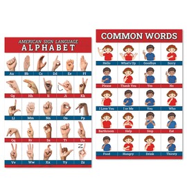 Pack 2 Sign Language Poster Laminated for Classroom 16x24 Unframed, ASL Alphabet Posters for Beginner, Basic Signs Wall Decor