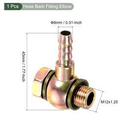 YOKIVE Hose Barb Fitting Elbow, Barbed M12x1.25 Male Thread Adapter Connector, Great for Gas, Water, Oil, Fuel Pipelines (Gold, 8-mm)