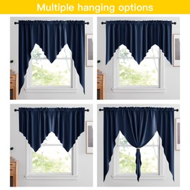 NICETOWN Kitchen Window Treatments Curtains - Blackout Tailored Scalloped Valance/Swags/Tiersn Window Toppers for Bedroom Bathroom (Navy, 1 Pair, W36 x L36 inches Each Panel)