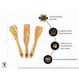 SOLTAKO High-Quality Spatula in Practical Set of 3 Made of High-Quality Olive Wood, Spatula, Kitchen Aid Made of Olive Wood, Handmade, Scratch-Resistant Spatula, Approx. 30 cm