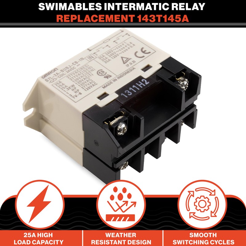 Swimables 143T145A Intermatics Relay Replacement - 24V DC DPST, 25A