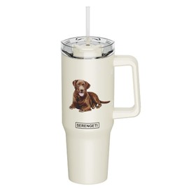 SERENGETI 40 Oz Ultimate Tumbler with Handle and Straw - Vacuum Insulated Tumbler with Straw and Lid - Stainless Steel Travel Mug for Pet Lovers - 3D Designs of your favorite Dog (Chocolate Labrador)