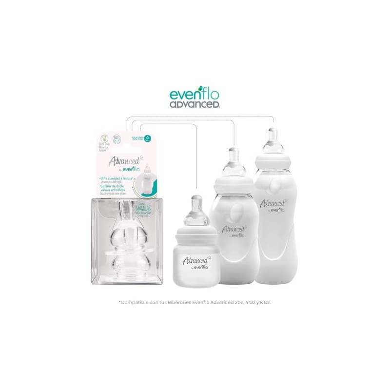 Evenflo Advanced Mamilas Anticólicos, Cuello Estándar, Flujo Lento, Silicón Grado