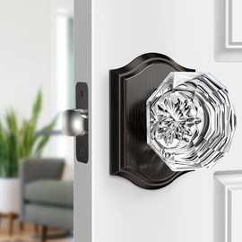 Calzibeno Crystal Door Knobs Interior with Lock, Oil Rubbed Bronze Glass Door Knobs Vintage, Diamond Crystal Glass Doorknob for Interior Bedroom Bathroom Doors Privacy Use