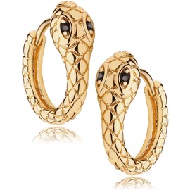 FETTERO Snake Huggie Earrings 14K Gold Plated Hoop Sleeper Earrings for Women Snake Earrings Dainty Hypoallergenic Earrings Jewelry