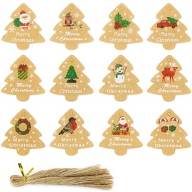 allydrew Christmas Holiday Gift Tags/Kraft Hang Tags with Jute Strings for Gift-Wrapping, DIY, Arts & Crafts, (48pcs) Christmas Trees