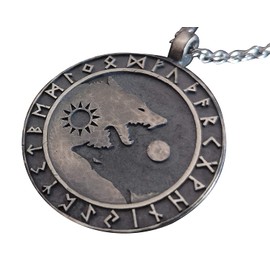 925 Sterling Silver Viking Yin Yang Wolf Wolves Necklace Pendant Jewelry