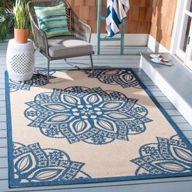 SAFAVIEH Courtyard Collection Area Rug - 5'3" x 7'7", Beige & Navy, Non-Shedding & Easy Care, Indoor/Outdoor & Washable-Ideal for Patio, Backyard, Mudroom (CY6139-258)