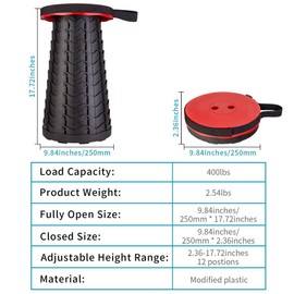 Boreeman Upgraded Folding Stool Lightweight Yet More Sturdy with Load Capacity 400lbs Portable Collapsible Stool for Camping Fishing Hiking BBQ (Red)
