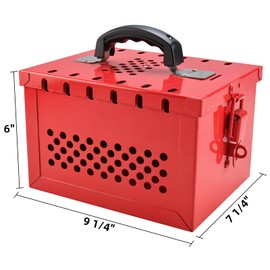 RealPlus Large Lockout Tagout Box Portable Loto Group Lock Box, 12 Padlock Capacity, Red (9-1/4 x 7-1/4 x 6 Inch)