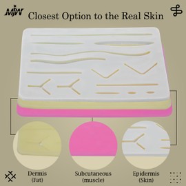 Suture Practice Pads 3 Layer with 14 Wound 5x7", Suture Practice Kit, Durable Silicon Skin Suture Pad to be Used by Students for Training and Practice of Medical, Veterinarian Students and Nurses