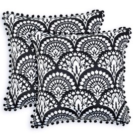 Royal Blaze Black Throw Pillow Cases Set of 2 Soft Satin Pillow Covers with Pom Pom 18x18 Inches Hidden Zipper