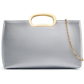 MUDUO Clutch Purse for Women PU Leather/Straw Evening Party Metal Grip Cut it out Handbag with Shoulder Chain Strap (PP032-Silver)