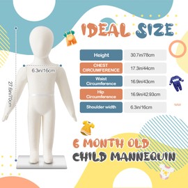 DoubleFill 2 Set Kids Mannequins Baby Mannequin Toddler Child Dress Form Foam Flexible Full Body Manikin with Removable Head (6 Months Old)
