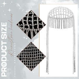 Quelay Rhinestone Headpiece Cap Vintage 1920s Tassel Crystal Diamond Headpiece Flapper Head Chain Tassel Veil Hair for Women Gatsby Hair Accessories Belly Dance Wedding(Sliver)