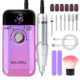 Pulidor de Uñas Profesional 45000 RPM,Taladro para Uñas Eléctrico de 3600 mAh,Potente Drill para Uñas, Herramienta Versátil de manicura eléctrica de gel acrílico para manicura casera y salón de belleza,7 cabezales de pulido, 6 bandas de lijado y 2 limas 