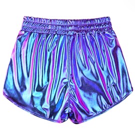 Mirawise Women's Metallic Shorts Mermaid Summer Yoga Hot Shiny Sparkly Medium Outfit Short Pants with Sunglasses