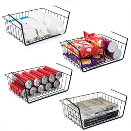 Undershelf Storage Basket Under Shelf Wire Basket Household Metal Under Shelf Hanging Storage Bin Basket Slides Under Shelves for Storage Space Saving for Kitchen Pantry Bookshelf