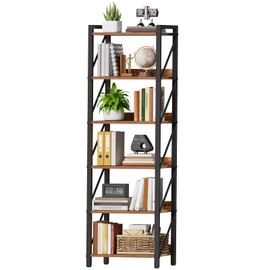 HOOBRO Bookshelf, 5-Tier Industrial Bookcase, Book Shelf Storage Organizer, Tall Bookshelf with Metal Frame for Living Room, Bedroom, Home Office, Kitchen, Rustic Brown and Black BF73SJ01