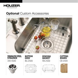 Houzer Stainless Steel 2522-8BS3-1 Glowtone Series Kitchen Sink - 25" Topmount Drop In Multipurpose Sink, Single Bowl Basin, 3 Hole, Ideal for Workstation, RV, Outdoor Kitchen, or Bar