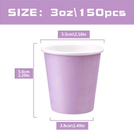 Prgery 150 Pack 3oz Purple Paper Cups,Mouthwash Cups, Disposable Bathroom Cups,Small Paper Cups 3oz Ideal for Bathroom,Supermarket,Birthday Party,Picnic and BBQ