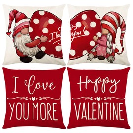 TrObayee Valentine Pillow Covers 18x18inch Set of 4 - Designed with Love,Valentine's Day Decorations for Home