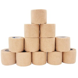 包帯 自己粘着包帯 ール 凝集包帯 伸縮包帯 弾性包帯 通気性 多用途 自着性包帯セット テーピング バンデージ 伸縮性 通気性 ペットにも (肌色, 12ロ)