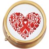 Red Ribbon Heart Brass Round Pill Box