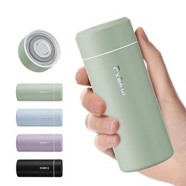 Exllena 【Upgrade Version】Mini Thermos Flask 250 ml with Stainless Steel Lid, Drinking Bottle Small Double-Walled Vacuum - Ultra Compact, 100% Leak-Proof, 8-12 Hours Temperature Hold (Mint Green)