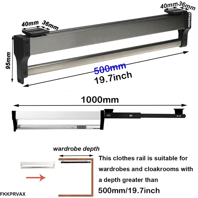 Closet Clothes Hanger Rail,Pull-Out Closet Rod 30-60cm,Wardrobe Clothing Rail,Closet Organizer