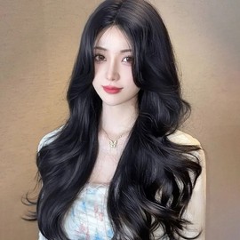 Long hair full wig long harness black wig (WFLOQM4) / 긴머리 통가발 롱하네스 블랙 가발 (WFLOQM4)