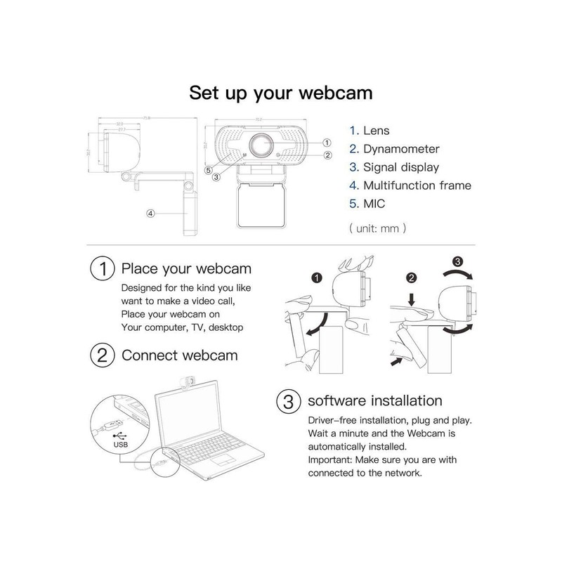 J41S Webcam with Microphone,1080P video camera with microphone USB Computer