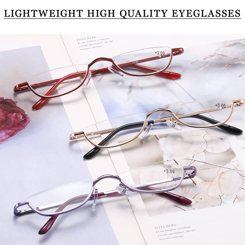 Viseng Half Frame Reading Glasses for Women Men Slim Half