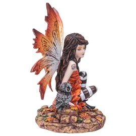 Pacific Giftware Fairyland Red Winged Fairy with Baby Owl Statue Figurine