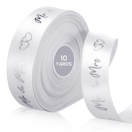 Xinnun Wedding Ribbon 9 m x 15 mm Mr & Mrs Decorative Wedding Gift Ribbon Heart Decorative Ribbon Wedding Ribbon for Wedding Decoration Wedding Invitations Bridal Bouquets Gift Packaging DIY (Silver)