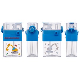 Skater PSQW6-A Square 2-Way Bottle, Water Bottle, 20.3 fl oz (600 ml), Straw, Direct Drinking, Cover Included, Shoulder Strap Included, Working Car