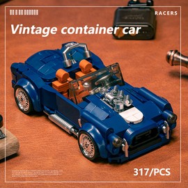 DUANT PB8818 1:32 Blue Convertible Sports Car Buliding Blocks Set, 317 Pieces Racing Car Toy Model Container Display Box, Clamping Blocks Car STEM Gift for Boys Girls Teens and Adults