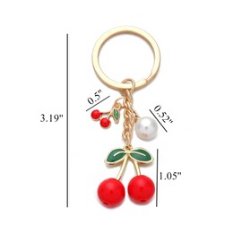 PHAETON 20PCS Cherry Keychain Fruit Keychain with Pearl Charm Aesthetic Bag Charm Accessories Souvenir Present with for Women Girls Guests