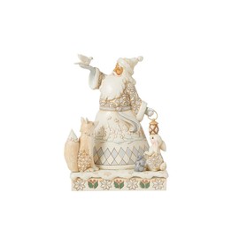 Enesco Jim Shore Heartwood Creek White Woodland Santa Holding a Dove Figurine- Stone Resin Hand Painted Crafted Collectible Santa Figurines Christmas Home Decor Statue, 7.87 Inch