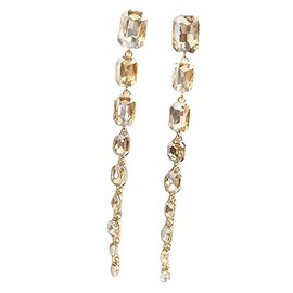 Crystal Earrings Long Crystal Beaded Tassel Teardrop Dangle Chain Earrings for Women Boho Colorful Sparkly Rhinestone Earrings for Wedding Brides Prom Jewelry-Champagne