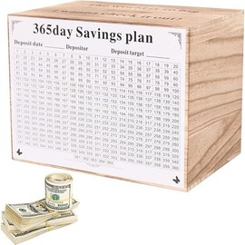 Piggy Bank for Adults, Bigger Wooden Safe Money Savings Bank Box for Kids, 365 Day Wooden Savings Jar Must be Broken to Access Money(Gray) - Color: Brown