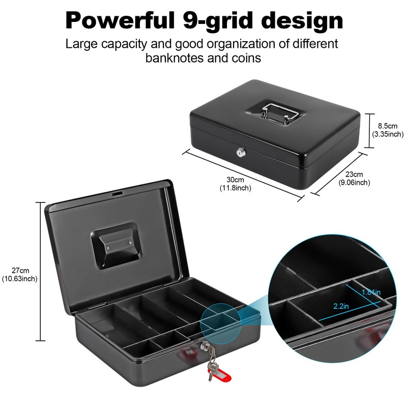 FiiMan Cash Box with Money Tray and Lock, Metal Locking